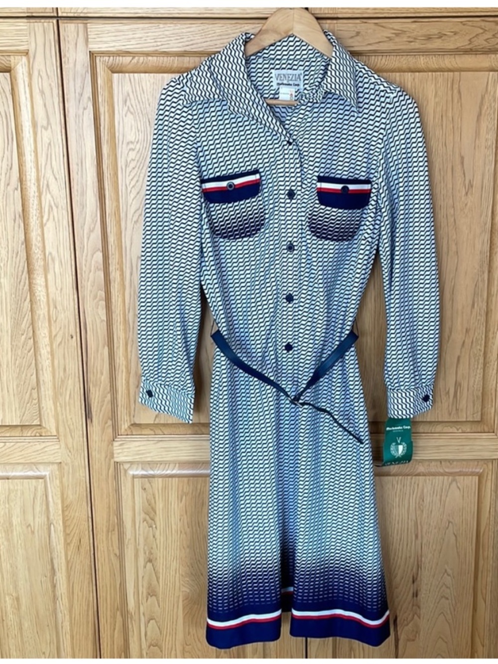 NWT Vintage Geometric Dress Blue/White/Red Various Sizes